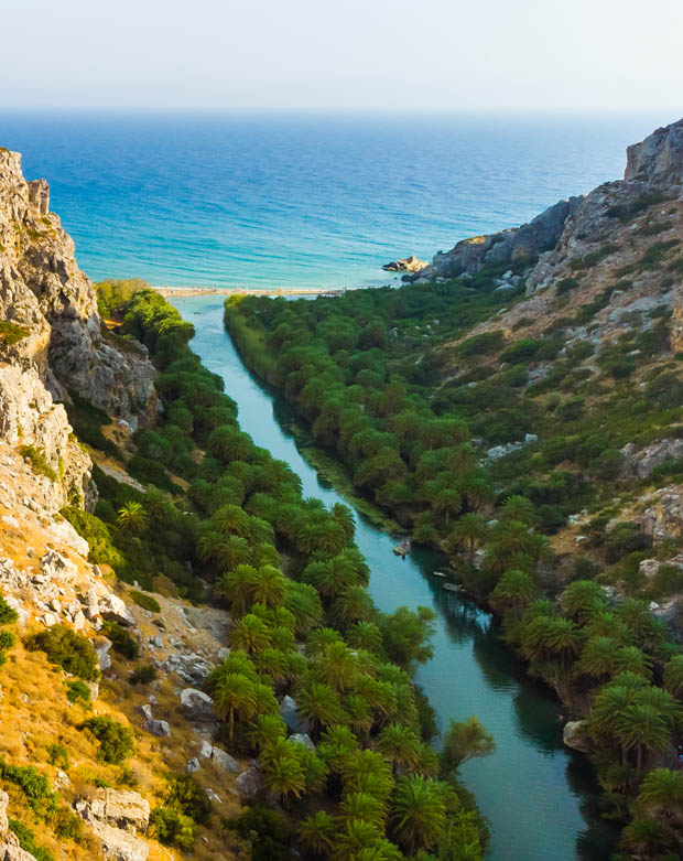 The River Platis Potamos flowing into Gulf of Messaras, Crete